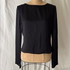 Elegant Black Italian Long Sleeve Silk Blouse.